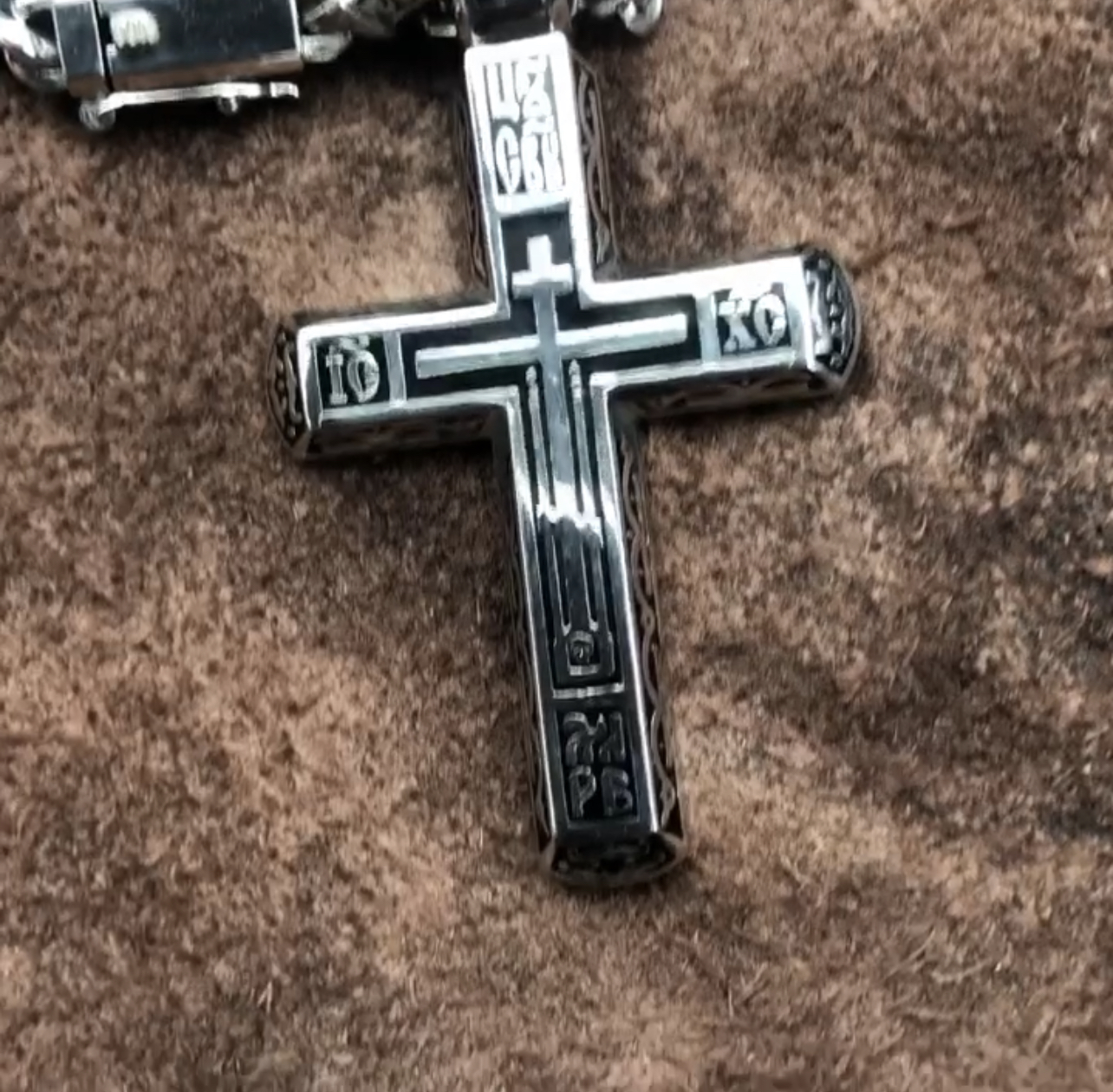 Православный крест из платины с чёрной эмалью