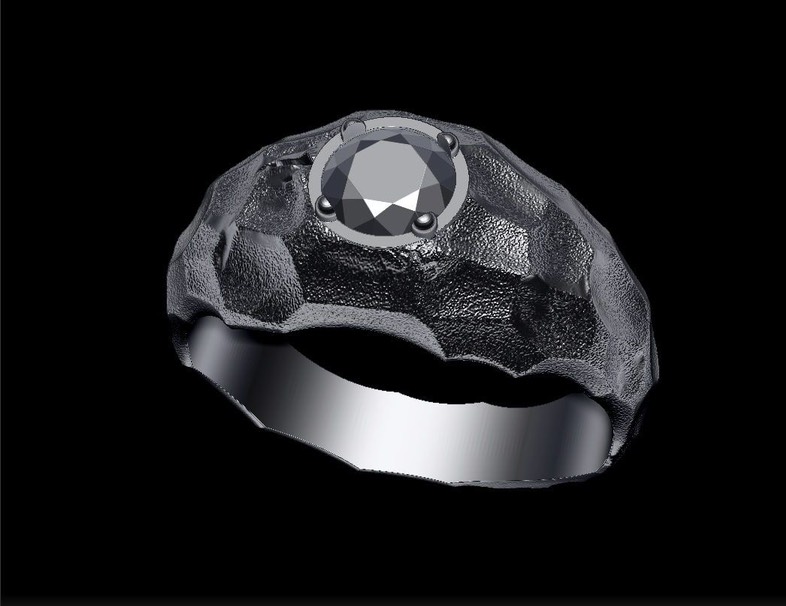 Мужское кольцо с чёрным бриллиантом(0,50 ct.) из платины 950 пробы