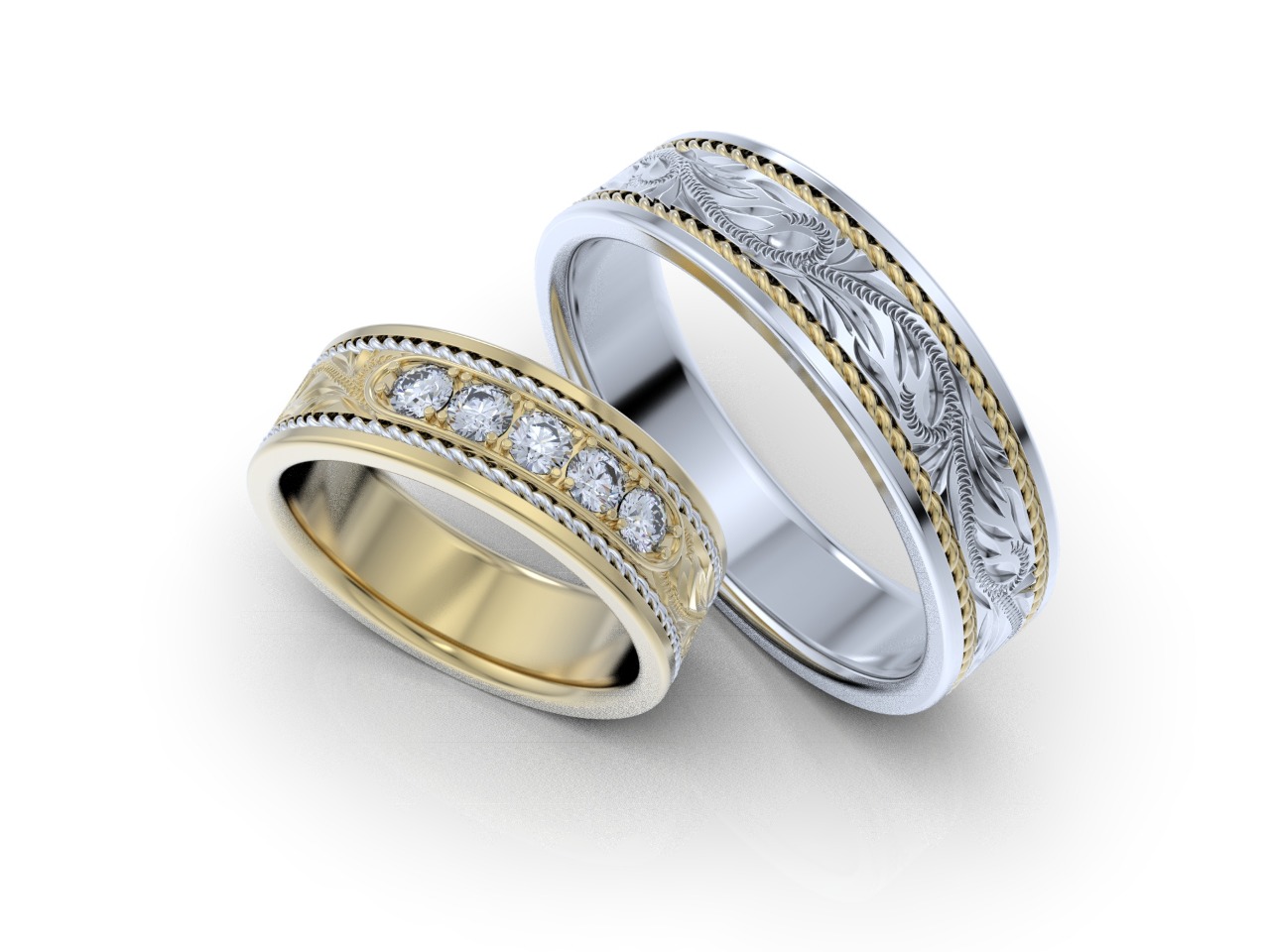 Обручальные кольца с бриллиантами(0,25 ct) из платины  и золота 