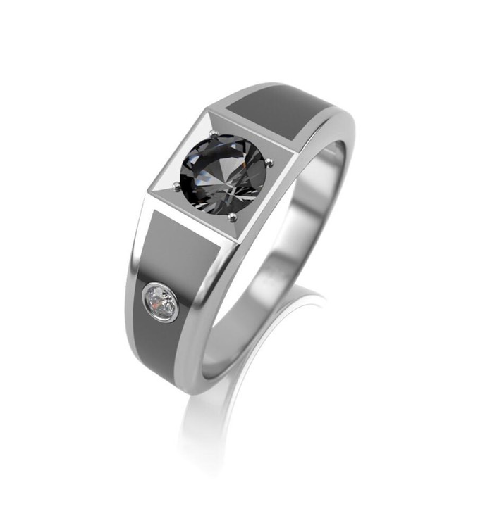 Мужское кольцо с чёрным бриллиантом(1,0 ct.) из платины 950 пробы