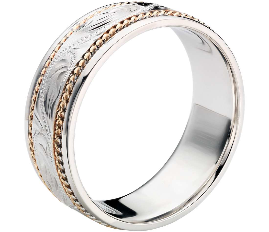 Обручальное кольцо из платины и золота(8,0 мм.)