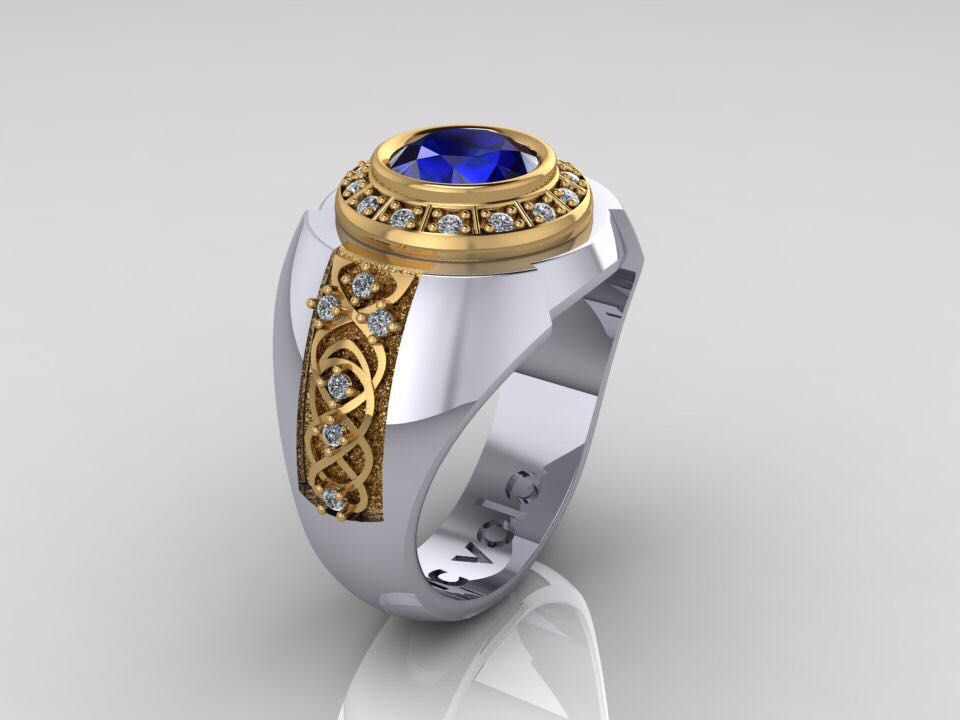 Мужской перстень с сапфиром(1,5 ct.) из платины и золота